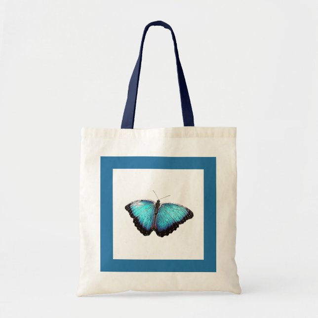 Bolso De Tela Arte natural de mariposa azul, Ilustracion de foto (Frente)