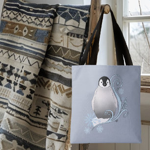Bolso De Tela Arte Nouveau de pingüino invernal caprichoso copos