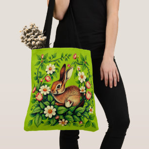 Bolso De Tela Arte Nuevo Conejo Salvaje y Flores