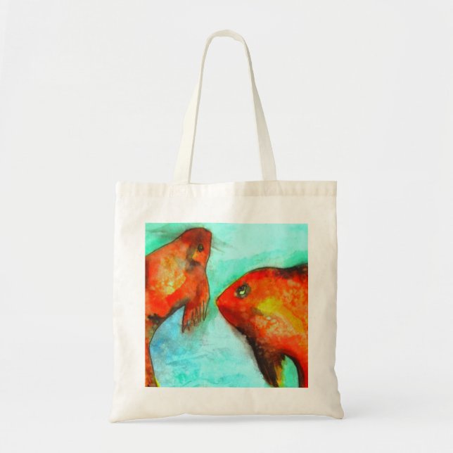 Bolso De Tela Arte original de acuarela de peces dorados naranja (Frente)