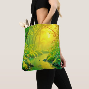 Bolso De Tela Arte Pacífico Corriente del Bosque Dorado