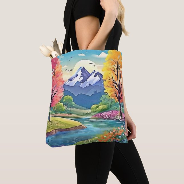 Bolso De Tela Arte paisajístico del río Montaña (Detalle)