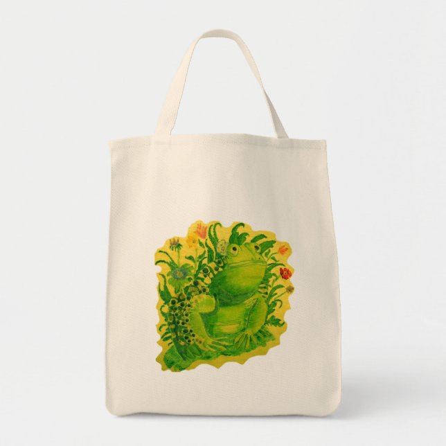 Bolso De Tela Arte pintado de rana verde (Frente)