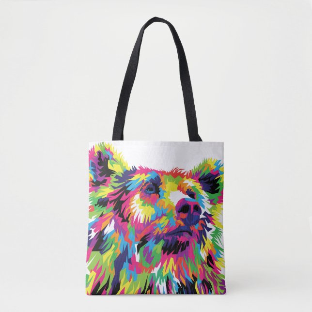 Bolso De Tela Arte pop de colores grizzly (Anverso)
