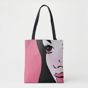 Bolso De Tela Arte Pop de Cómic Moderno de la Cara de una Mujer