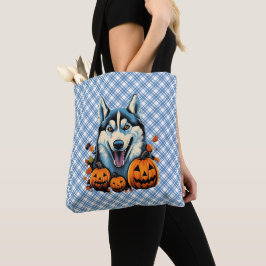 Bolso De Tela Arte pop molinando perro Husky con calabazas Hallo