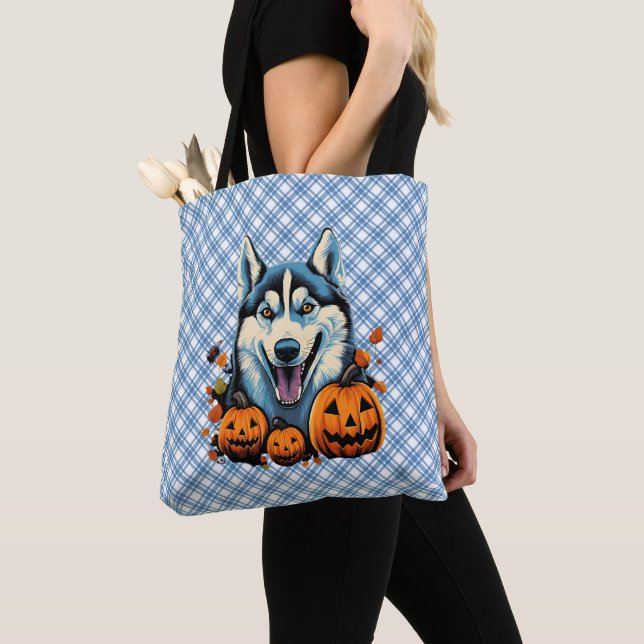 Bolso De Tela Arte pop molinando perro Husky con calabazas Hallo (Detalle)