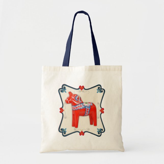 Bolso De Tela Arte popular del caballo de Dala del sueco (Frente)