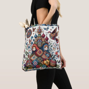 Bolso De Tela Arte popular ruso Babushka Boho Moda arte de moda