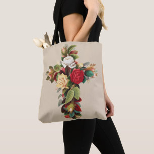 Bolso De Tela Arte Religioso Cruz Botánica Antigua de Rosas