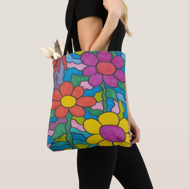 Bolso De Tela Arte retro de flores hippie (Detalle)