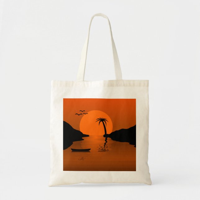 Bolso De Tela Arte retro de la playa tropical Sunset Beach (Frente)