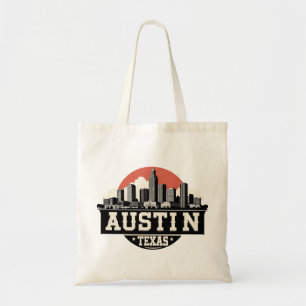 Bolso De Tela Arte Retro de la silueta de Austin Ciudad Texas en