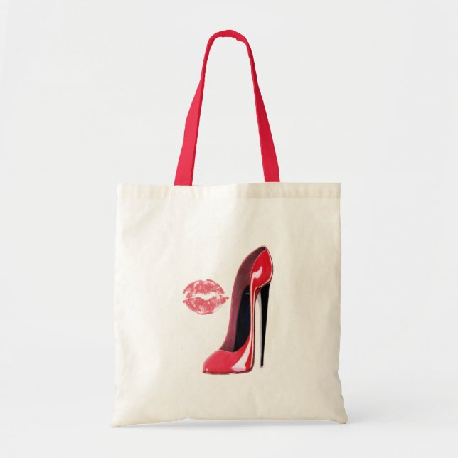 Bolso De Tela Arte rojo del zapato y de los labios del estilete (Frente)