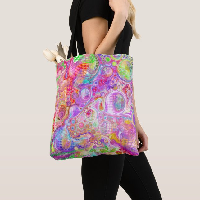 Bolso De Tela Arte rosa, verde anime y azul burbujeante (Detalle)