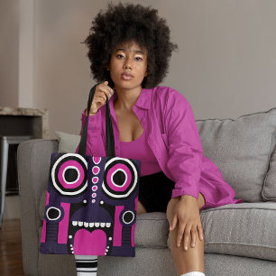 Bolso De Tela Arte tiki morado rosado