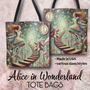 Bolso De Tela Arte único de Wonderland Alice Rabbit Hole