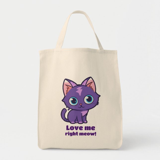 Bolso De Tela Arte vector de gato de anime púrpura (Frente)