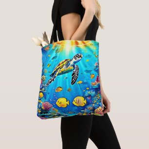 Bolso De Tela Arte vibrante de arrecife de tortuga marina