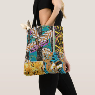 Bolso De Tela Arte Vibrante Maximalista de Mariposa en Azul Turq