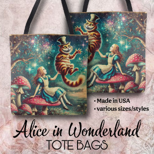 Bolso De Tela Arte Vintage Boho de Alice y el Gato de Cheshire