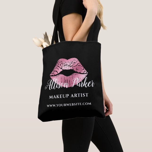 Bolso De Tela Artista de maquillaje de los labios de un beso neg (Detalle)