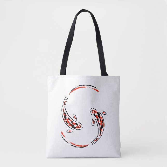Bolso De Tela Artista de pescado Koi japonés negro y rojo (Anverso)
