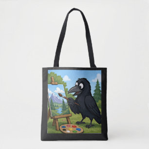 Bolso De Tela Artista Divertido Cuervo Pintando Arte de Paisaje