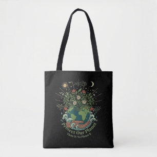 Bolso De Tela Artístico "Protege nuestro planeta" Tierra floral 