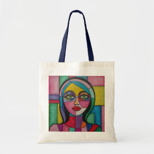 Bolso De Tela Artsy Fun Whimsical Moderno Resumen Rostro Colorid