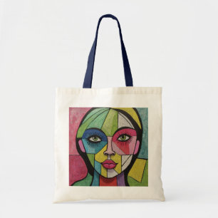 Bolso De Tela Artsy Fun Whimsical Moderno Resumen Rostro Colorid