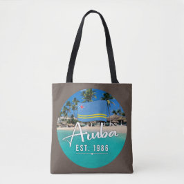 Bolso De Tela "Aruba Este. Playa Con Bandera De 1986"
