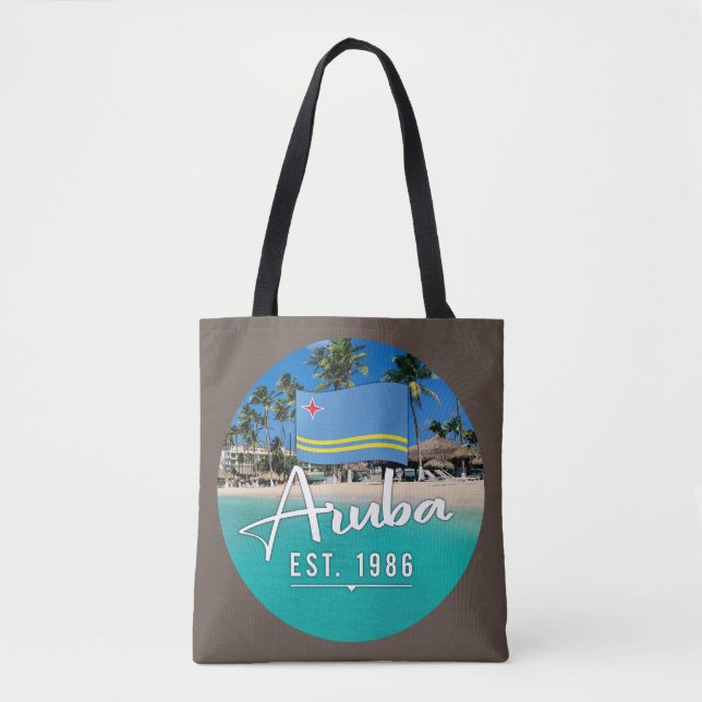 Bolso De Tela "Aruba Este. Playa Con Bandera De 1986" (Anverso)