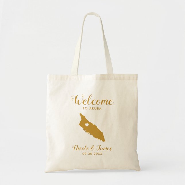Bolso De Tela Aruba Map Boda Bag de bienvenida, oro (Frente)