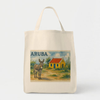 Bolso De Tela Aruba Yellow Cunucu house with donkey watercolor