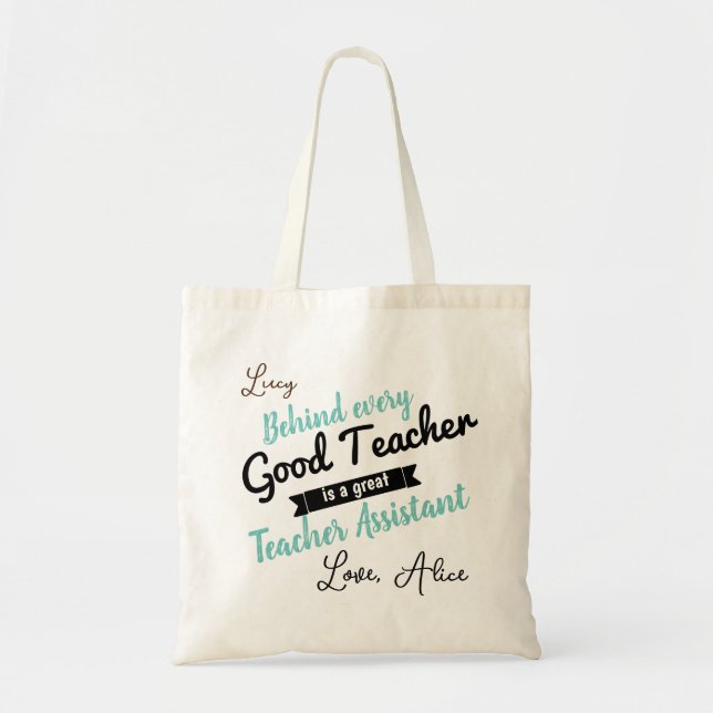 Bolso De Tela asistente de enseñanza preescolar verde azulado pe (Frente)