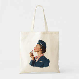 Bolso De Tela Asistente de vuelo vintage aplicándose lápiz labia