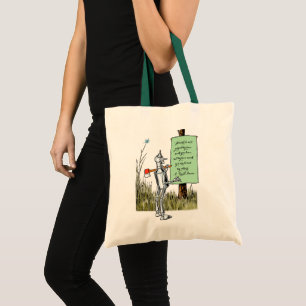 Bolso De Tela Asistente Vintage de Oz, Tinman leyendo letrero