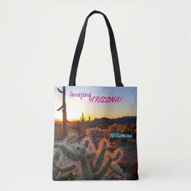 Bolso De Tela Asombroso Arizona / Sunset / Saguaro Cactus (Anverso)