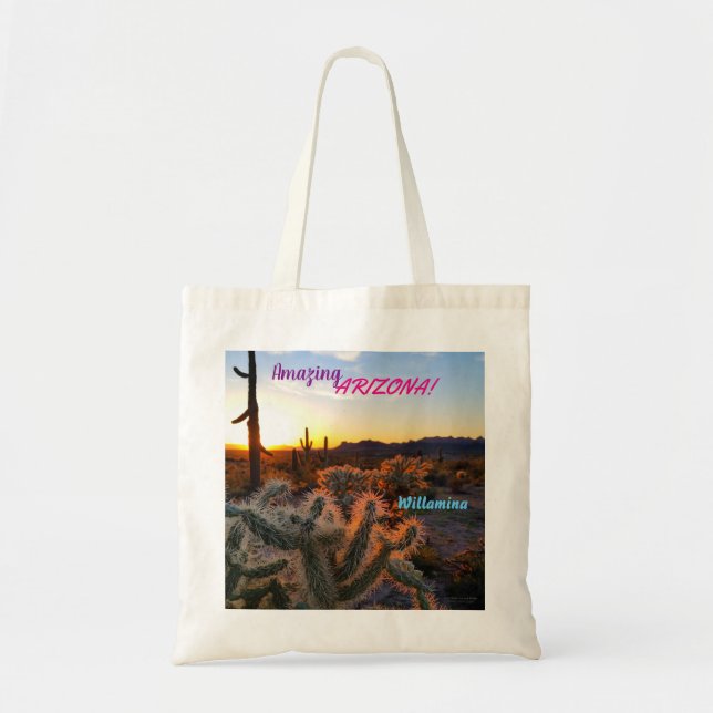 Bolso De Tela Asombroso Arizona / Sunset / Saguaro Cactus / (Frente)