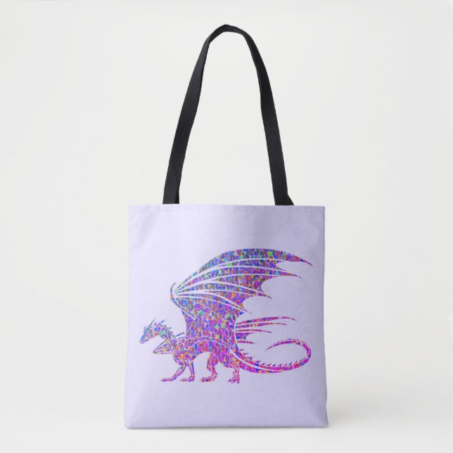 Bolso De Tela Asombroso Dragón Mosaico Acento Púrpura (Anverso)
