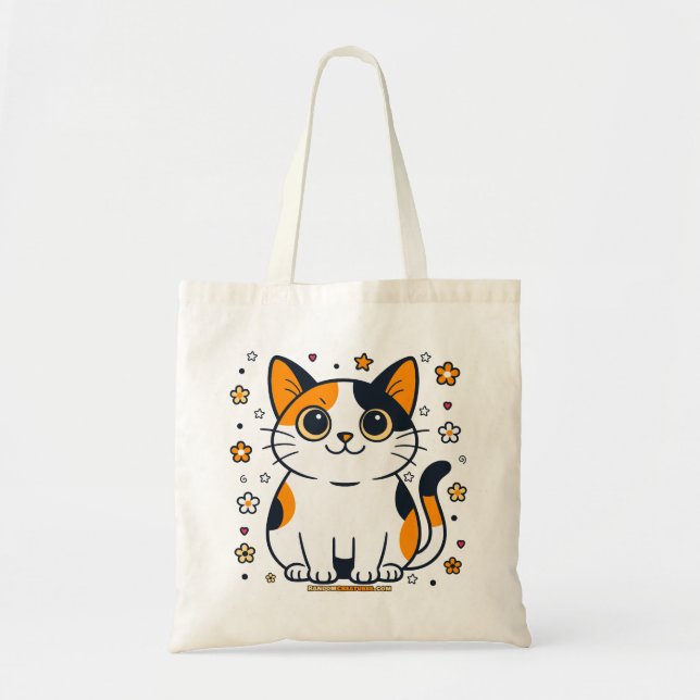 Bolso De Tela Asombroso Gato Alicia Floral Calico (Frente)