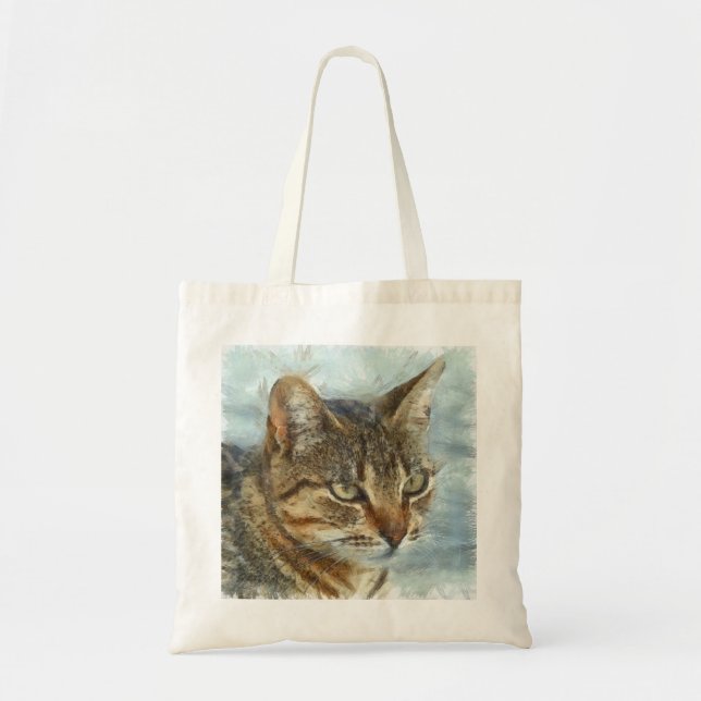 Bolso De Tela Asombroso Gato Tabby Cerrar Portra Lápiz Gráfico (Frente)