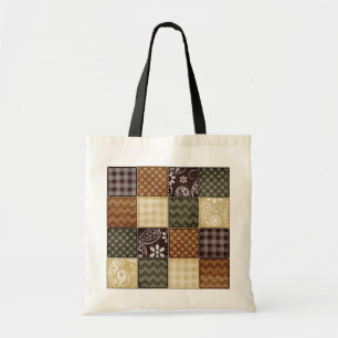 Bolso De Tela Aspecto beige, marrón oscuro y terciopelo verde ol