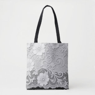 Bolso De Tela Aspecto de encaje floral blanco
