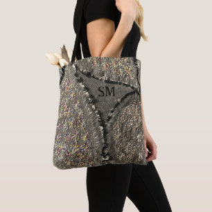Bolso De Tela Aspecto de tela de lino impreso en color gris mono