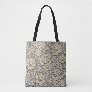 Bolso De Tela Aspecto floral de encaje con centros de perla