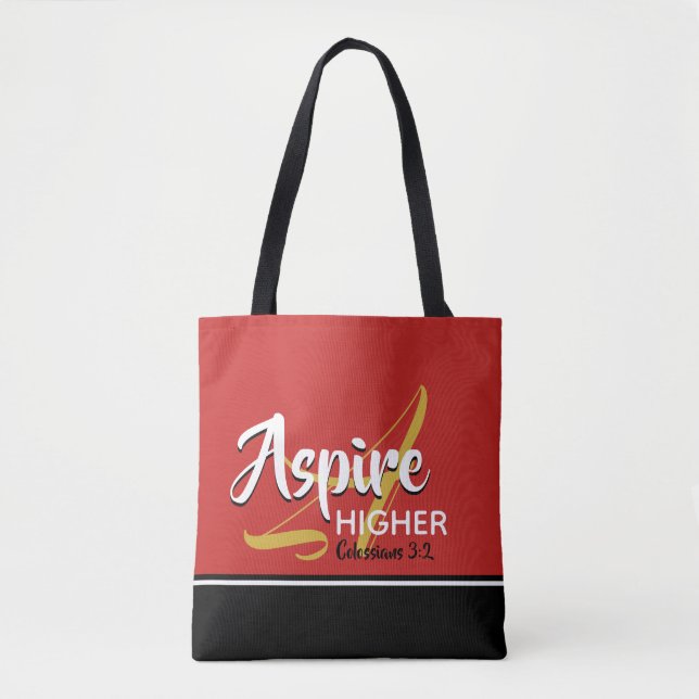 Bolso De Tela ASPIRE HIGHER Inspirador Scripting Christian (Anverso)