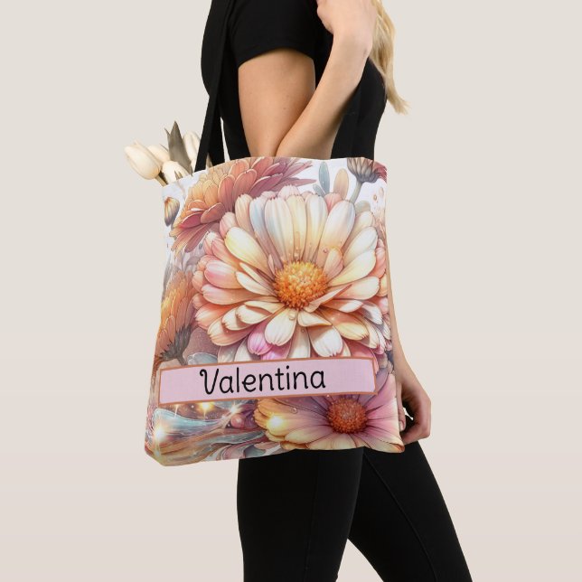 Bolso De Tela Aster personalizado de la flor de nacimiento en se (Detalle)