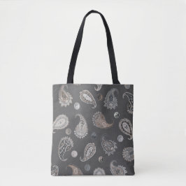 Bolso De Tela Astro Paisley & Yin Yang Dots Dark Grey Beige